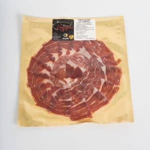 Jamón 100% Ibérico, cortado a cuchillo, cebo
